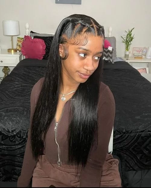 Jet-Black Sleek Side-Part Elegance