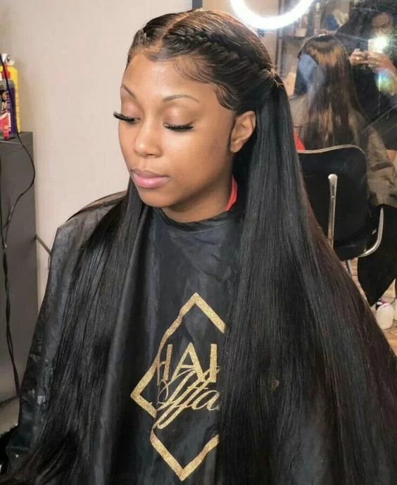 Sophisticated Black Lace Frontal with Braided Elegance
