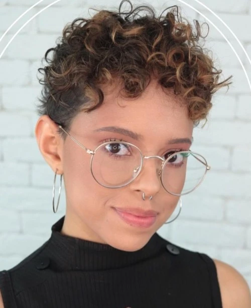 Chic Curly Pixie with Warm Highlights