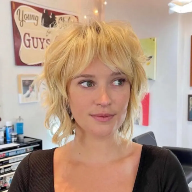Golden Tousled Shag with Feathered Bangs
