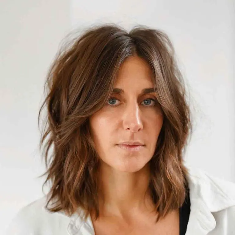 Edgy Brunette Shaggy Lob with Micro Bangs